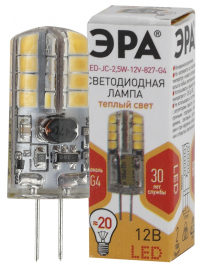 Лампа светодиодная ЭРА G4 2,5W 2700K прозрачная LED JC-2,5W-12V-827-G4 Б0033191