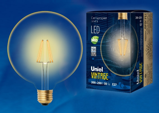 Лампа светодиодная Uniel Vintage E27 8W золотистая LED-G125-8W/GOLDEN/E27 GLV21GO (UL-00002358) 