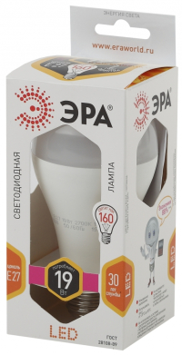 Лампа светодиодная ЭРА E27 19W 2700K матовая LED A65-19W-827-E27 Б0031702