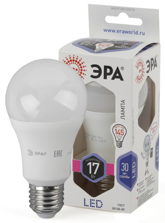 Лампа светодиодная ЭРА E27 17W 6000K матовая LED A60-17W-860-E27 Б0031701 