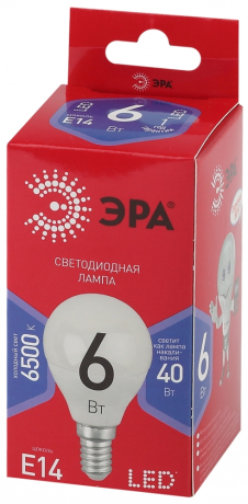 Лампа светодиодная ЭРА E14 6W 6500K матовая P45-6W-865-E14 R Б0045356 