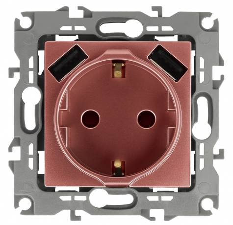 Розетка ЭРА Intro Solo Schuko P+E 16A 250V со шторками 2хUSB медь 12-4109-14 Б0047848