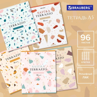 Нарушена упаковка!  <605495> Тетрадь А5, 96 л., BRAUBERG, скоба, клетка, TWIN-лак, "Natura Terrazzo", 404431 (404431)