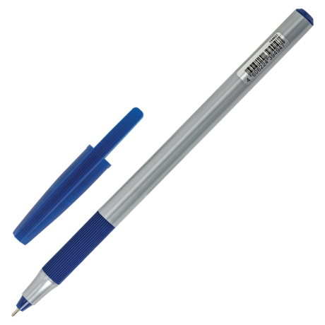 Нарушена упаковка! <709748> Ручка шариковая с грипом BRAUBERG "i-STICK POINT", СИНЯЯ, корпус серый, игольчатый узел 0,7 мм, линия письма 0,35 мм, 144021