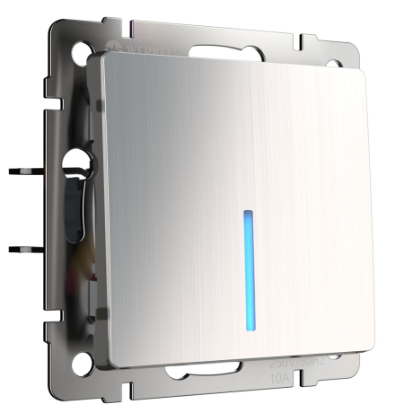 Выключатель проходной одноклавишный с подсветкой без рамки Werkel глянцевый никель W1112102