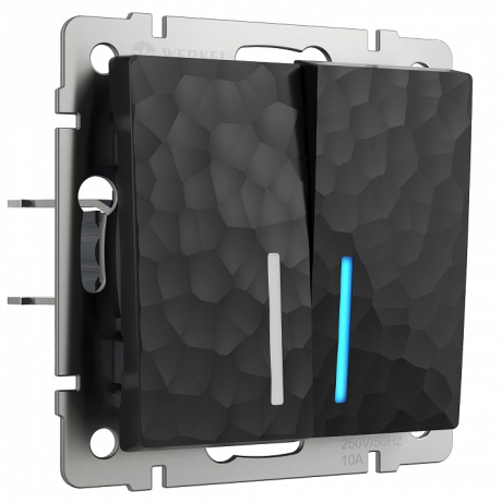 Выключатель проходной двухклавишный с подсветкой без рамки Werkel Hammer черный W1222108