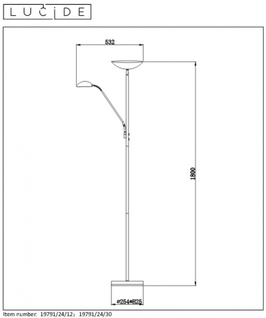Торшер для чтения Lucide Zenith 19791/24/30 