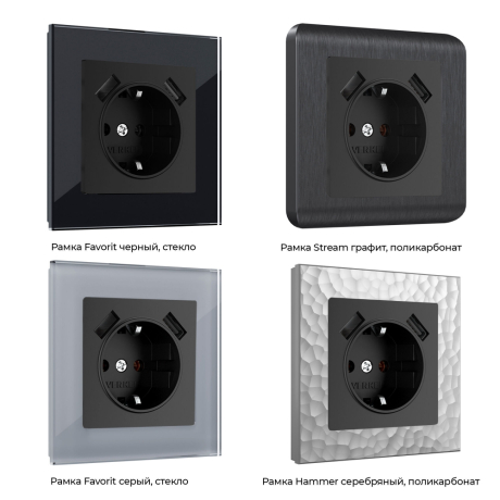 Розетка с заземлением и со шторками и 2хUSB, без рамки Werkel черный матовый W1171508