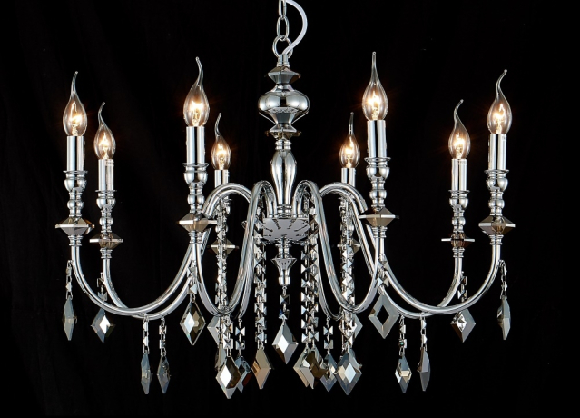 Подвесная люстра с лампочками CRYSTAL LUX MERCEDES SP8 CHROME/SMOKE+Lamps 