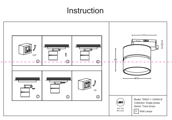 Накладной светильник Maytoni Technical ONDA TR007-1-12W4K-B 