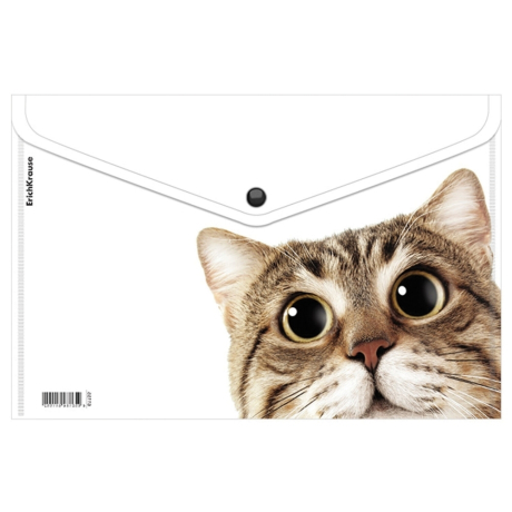 Нарушена упаковка!  <710040> Папка-конверт на кнопке пластиковая ERICH KRAUSE "Hiding Cats", A4, ассорти, 61155 (272656)