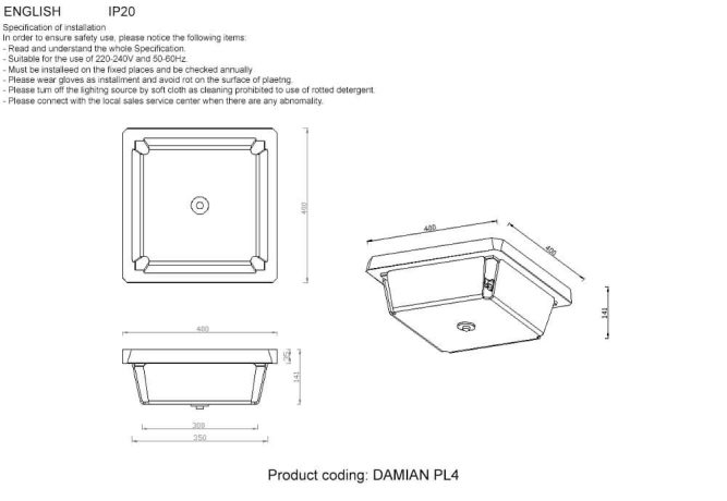 Потолочный светильник Crystal Lux Damian PL4 Nickel 