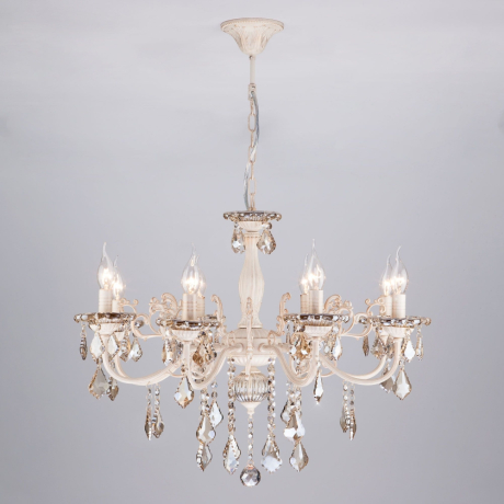 Подвесная люстра Eurosvet Elisha 3281/8 белый с золотом/тонированный хрусталь Strotskis 