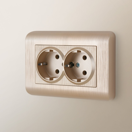 Розетка двойная с заземлением, без рамки Werkel шампань рифленый W1172010