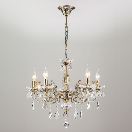 Подвесная люстра Eurosvet Elisha 3281/5 античная бронза/прозрачный хрусталь Strotskis 