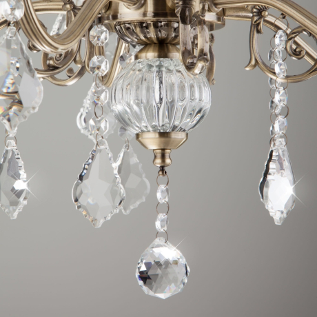 Подвесная люстра Eurosvet Elisha 3281/5 античная бронза/прозрачный хрусталь Strotskis 