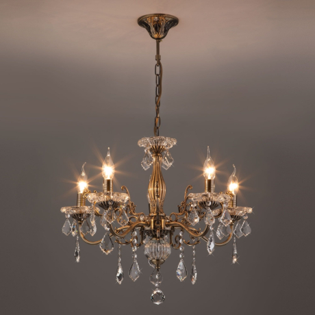 Подвесная люстра Eurosvet Elisha 3281/5 античная бронза/прозрачный хрусталь Strotskis 