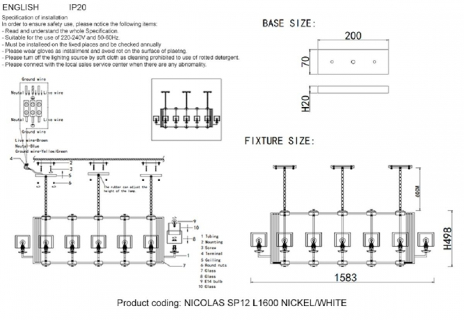 Подвесная люстра Crystal Lux Nicolas SP12 L1600 Nickel/White 