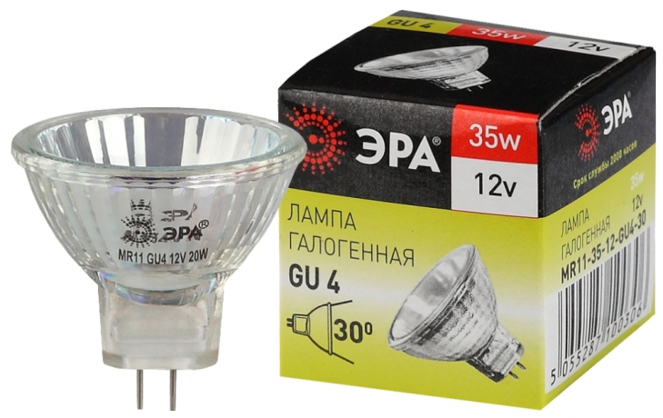 Лампа галогенная ЭРА GU4 35W 2700K прозрачная GU4-MR11-35W-12V-30CL C0027362 