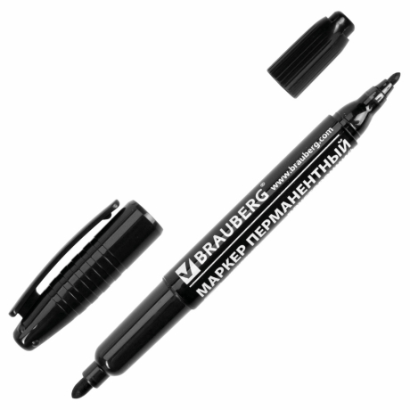 Нарушена упаковка.  <203149> Маркер перманентный (нестираемый) BRAUBERG двусторонний () 150836