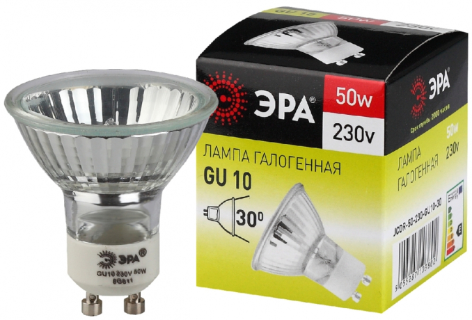 Лампа галогенная ЭРА GU10 35W 2700K прозрачная GU10-JCDR (MR16) -35W-230V C0027385 