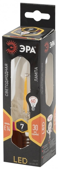Лампа светодиодная филаментная ЭРА E14 7W 2700K прозрачная F-LED B35-7W-827-E14 Б0027942