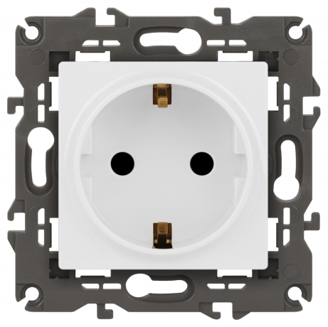 Нарушена упаковка.  <169288> Розетка 2P+E со шторками (белый) Elegance Эра 14-2102-01 () Б0034272 