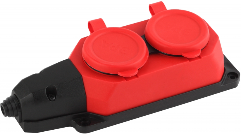 Колодка ЭРА K-2e-RED-IP44 каучуковая с заземлением 2 розетки 16A IP44 красная Б0044551