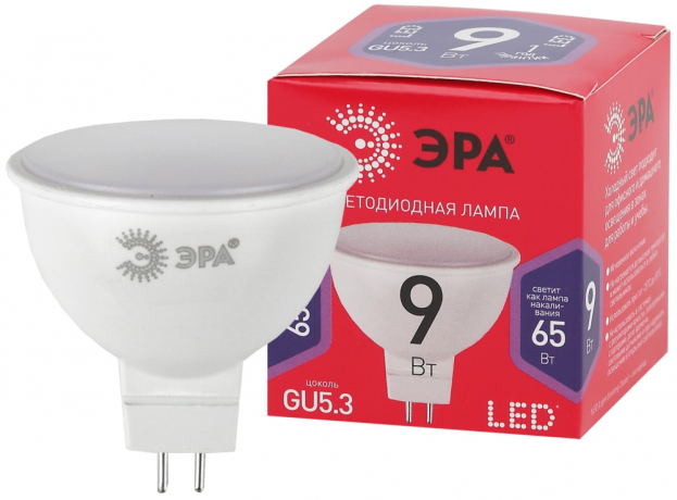 Нарушена упаковка!  <241327> Светодиодная лампа GU5.3 9W 6500К (холодный) Эра LED MR16-9W-865-GU5.3 R (Б0045353)