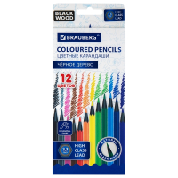 Нарушена упаковка! <402387> Карандаши цветные BRAUBERG, 12 цветов, черное дерево, грифель мягкий 3,3 мм, 181856 (181856)