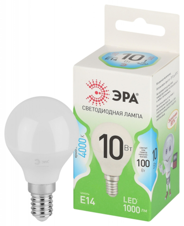 Лампочка светодиодная ЭРА GREEN LINE LED P45-10W-840-E14 GL E14 10 Вт шар яркий белый свет Б0067021 