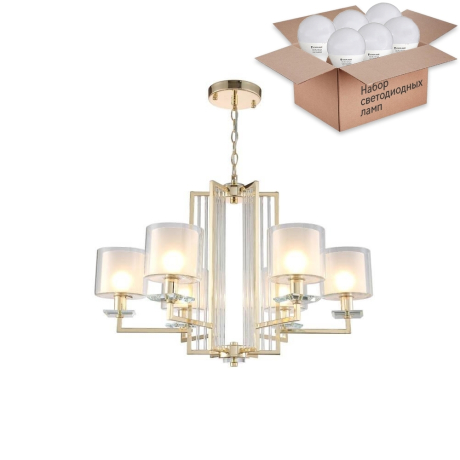 Подвесная люстра Crystal Lux с лампочками NICOLAS SP-PL6 GOLD/WHITE+Lamps E14 P45 