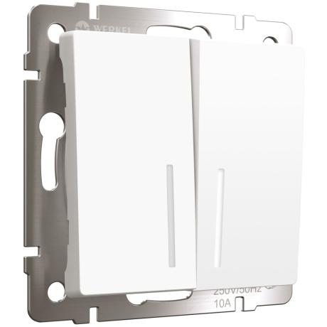 Выключатель проходной двухклавишный с подсветкой без рамки Werkel белый матовый W1122161 