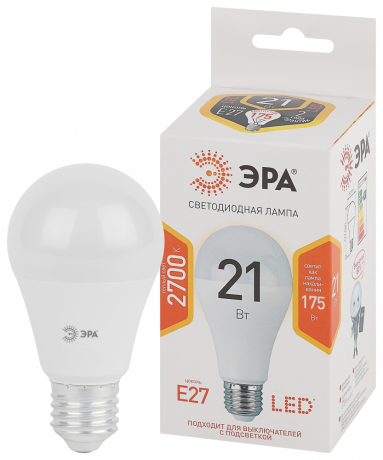 Витринный образец!  <162796> Светодиодная лампа Е27 21W 2700К (теплый) Эра LED A65-21W-827-E27
