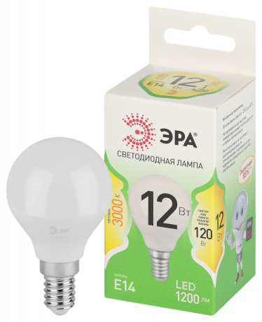Лампочка светодиодная ЭРА GREEN LINE LED P45-12W-830-E14 GL E14 12 Вт шар теплый свет Б0067042 