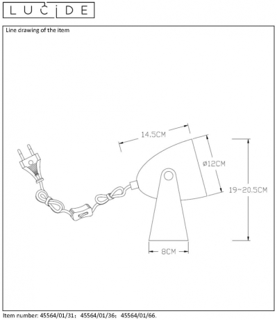 45564/01/36 Настольная лампа Lucide Chago 