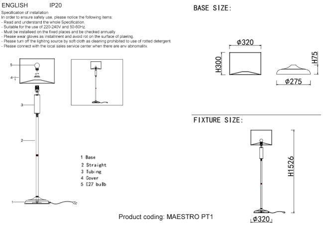 Торшер Crystal Lux Maestro PT1 Chrome 