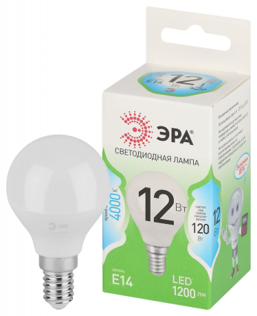 Лампочка светодиодная ЭРА GREEN LINE LED P45-12W-840-E14 GL E14 12 Вт шар яркий белый свет Б0067049 