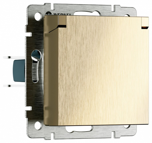 Розетка влагозащищенная с заземлением и со шторкой, без рамки с крышкой Werkel шампань рифленый W1171210