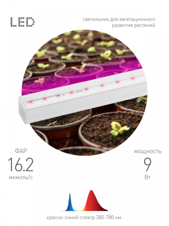Светильник для растений, фитолампа светодиодная линейная ЭРА FITO-9W-Т5-N красно-синего спектра 9 Вт Т5 Б0045231 
