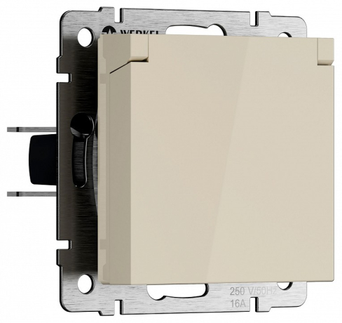 Розетка влагозащищенная с заземлением и со шторкой, без рамки с крышкой Werkel слоновая кость W1171203