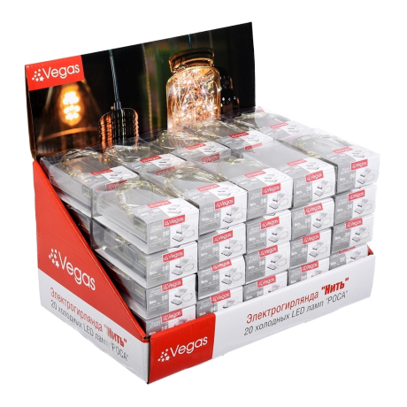 Нарушена упаковка!  <295885> Электрогирлянда ''Нить'' 20LED (холодный) с пультом IP20 Vegas 55105 