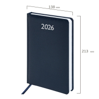 Нарушена упаковка! <795101> Ежедневник датированный 2026, А5, 138x213 мм, BRAUBERG "Profile", балакрон, синий, 117073
