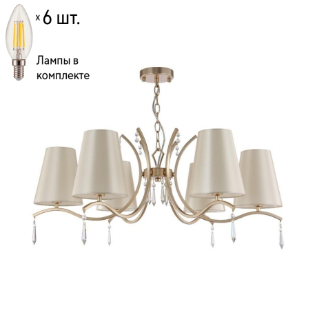Подвесная люстра Crystal Lux с лампочками RENATA RENATA SP6 GOLD+Lamps E14 Свеча 