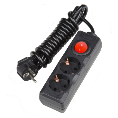 Удлинитель шнур 3м 2 гнезда с/з Uniel Standart S-GCD2-3B BLACK (UL-00003607)