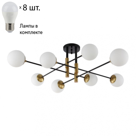 Потолочная люстра Crystal Lux с лампочками FIDEL PL8 BLACK+Lamps E27 P45 