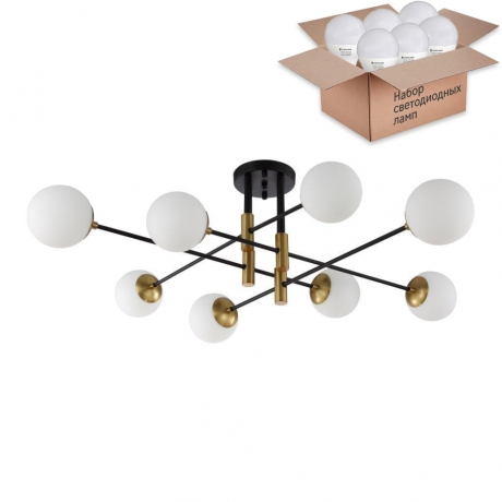 Потолочная люстра Crystal Lux с лампочками FIDEL PL8 BLACK+Lamps E27 P45 