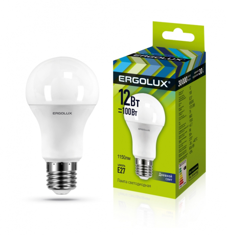 Светодиодная лампа E27 12W 6500K (холодный) Ergolux LED-A60-12W-E27-6K (12880) 