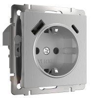 Розетка с заземлением и со шторками и 2хUSB, без рамки Werkel серебряный рифленый W1171709