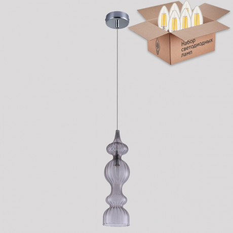 Подвесной светильник Crystal Lux с лампочкой Iris SP1 A Smoke+Lamps E14 Свеча 